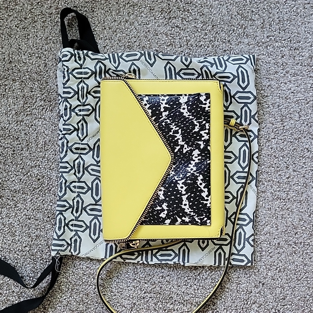 Rebecca Minkoff Marlowe Yellow Croc Leather Cross Body Clutch Bag